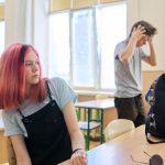 Trendy girl teenager school student in the classroom